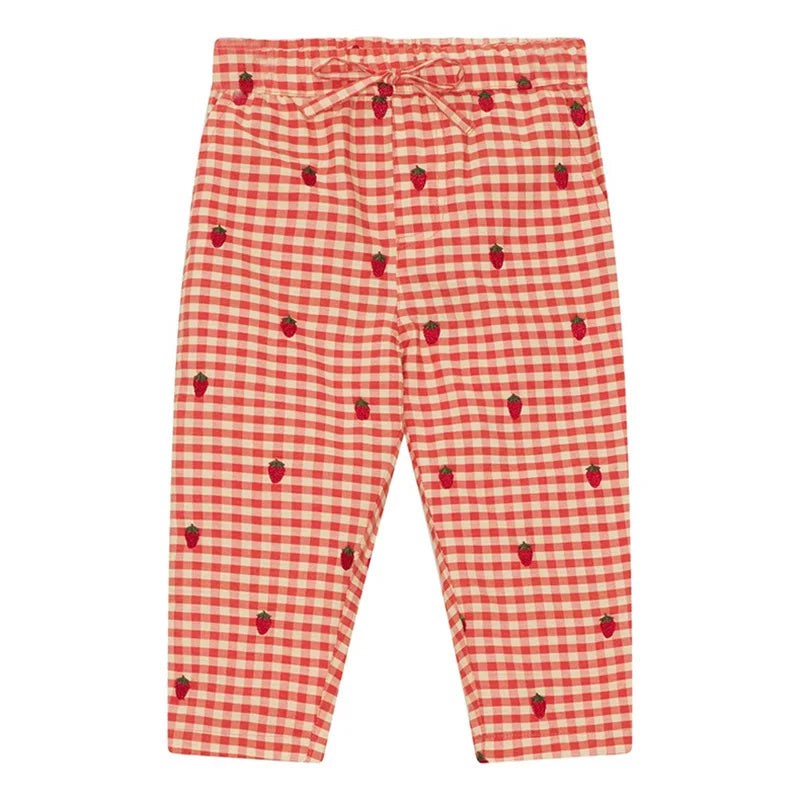 Girls Plaid Strawberry Cotton Dress & Shorts Set | Summer Outfit