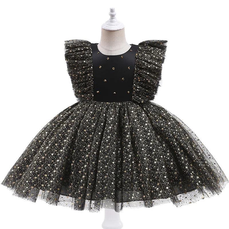 Children Summer Dresses Star Sequin Princess Dress Toddler Girls Puffy Mesh Wedding Dress Luxury Evening Dress Baby Clothes 1-5Y
