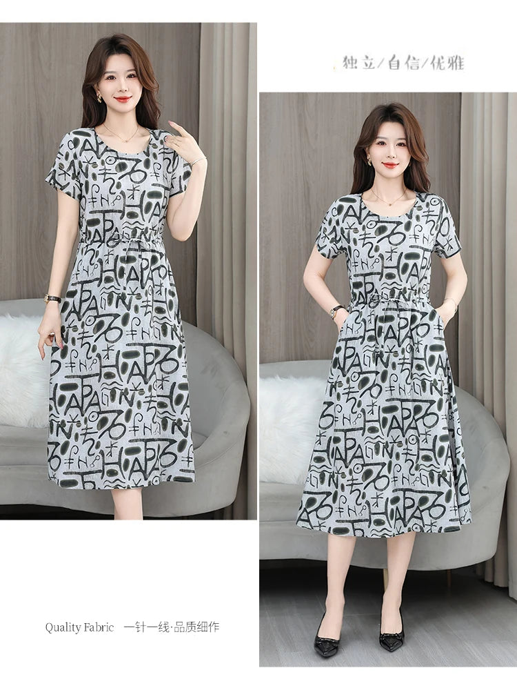 New Elegant Floral Dress  Bohemian plus Size Women Summer Short Sleeve Clothing with Large Hem for Casual Occasions