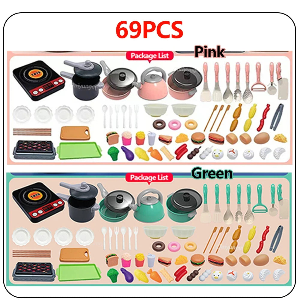 Juego de juguetes de cocina para niños de 92/69/59 piezas, kit de accesorios de cocina de juego con ollas de juego, comida de juguete de simulación, regalo para niñas y niños pequeños