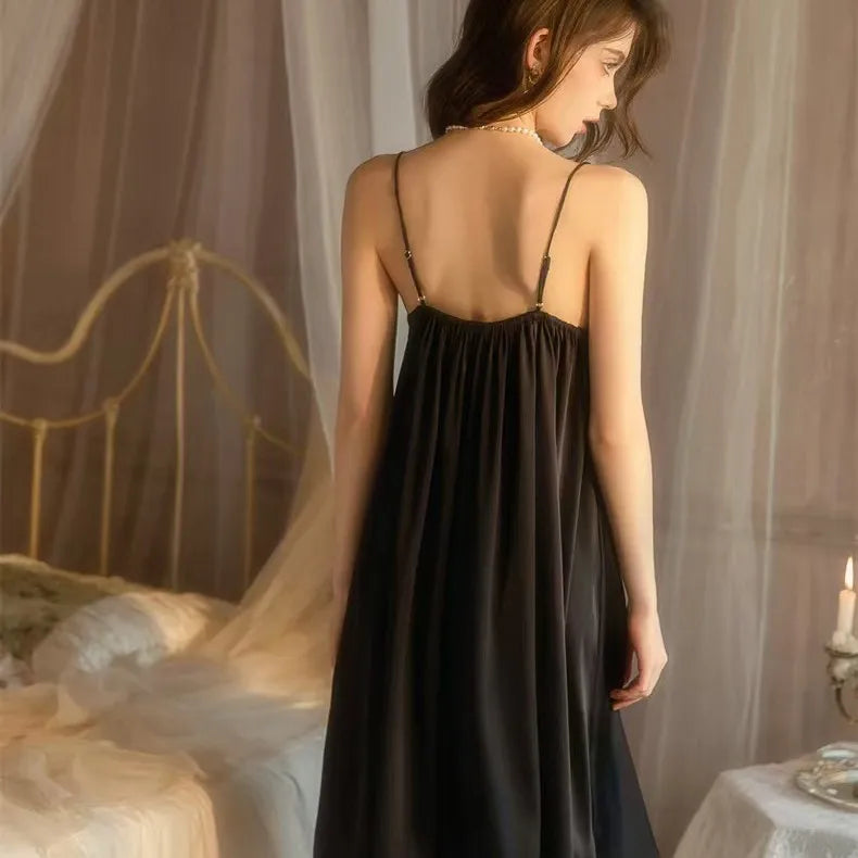 Sexy Backless Camisole Nightgown for Women, Hot Selling Thin, Solid Color, Medium to Long, Thin Shoulder Strap Nightgown