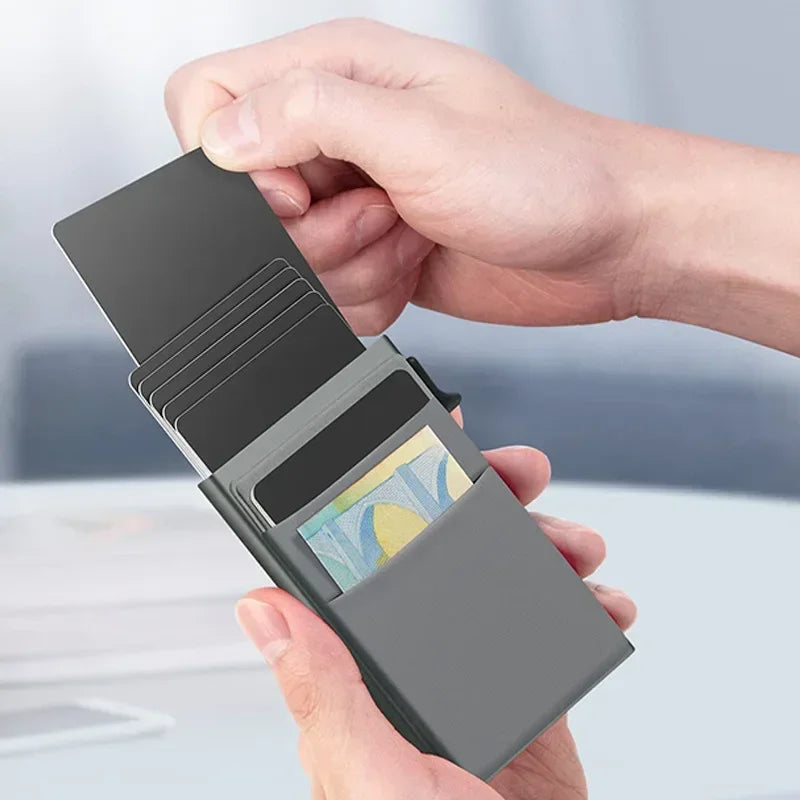 Rfid Anti Blocking Smart ID Bank Credit Card Holder Wallet Metal Thin Slim Men Women Pop Up Minimalist Metal Cardholder Case