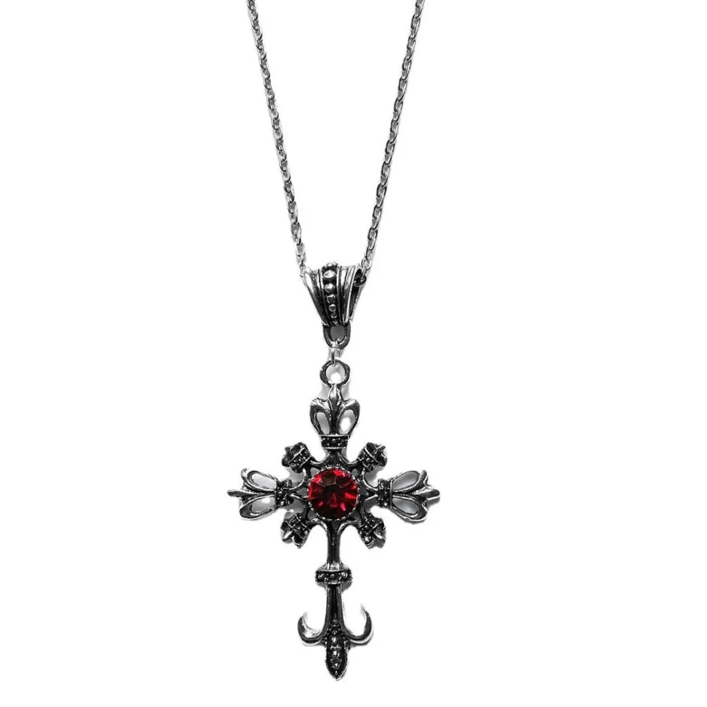 Gothic Black Ruby Cross Pendant Men'S Women'S'S Necklace European And American Retro Fashion Jewelry Gifts