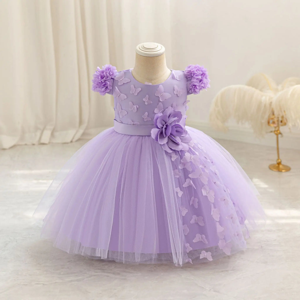 HETISO Baby Girl Butterfly Dress Sky Blue Kids Cute Tutu Sweet Holiday Ball Gown Summer Children's New Year Costumes 1-5Y