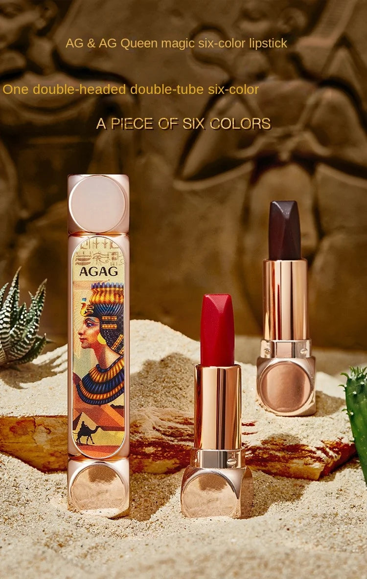 Agag Pharaoh Magic 3Dimensional Magic 6Color Lipstick Does Not Fade No Stain on Cup Cheap Double-Tube Double-Headed One 6-Color