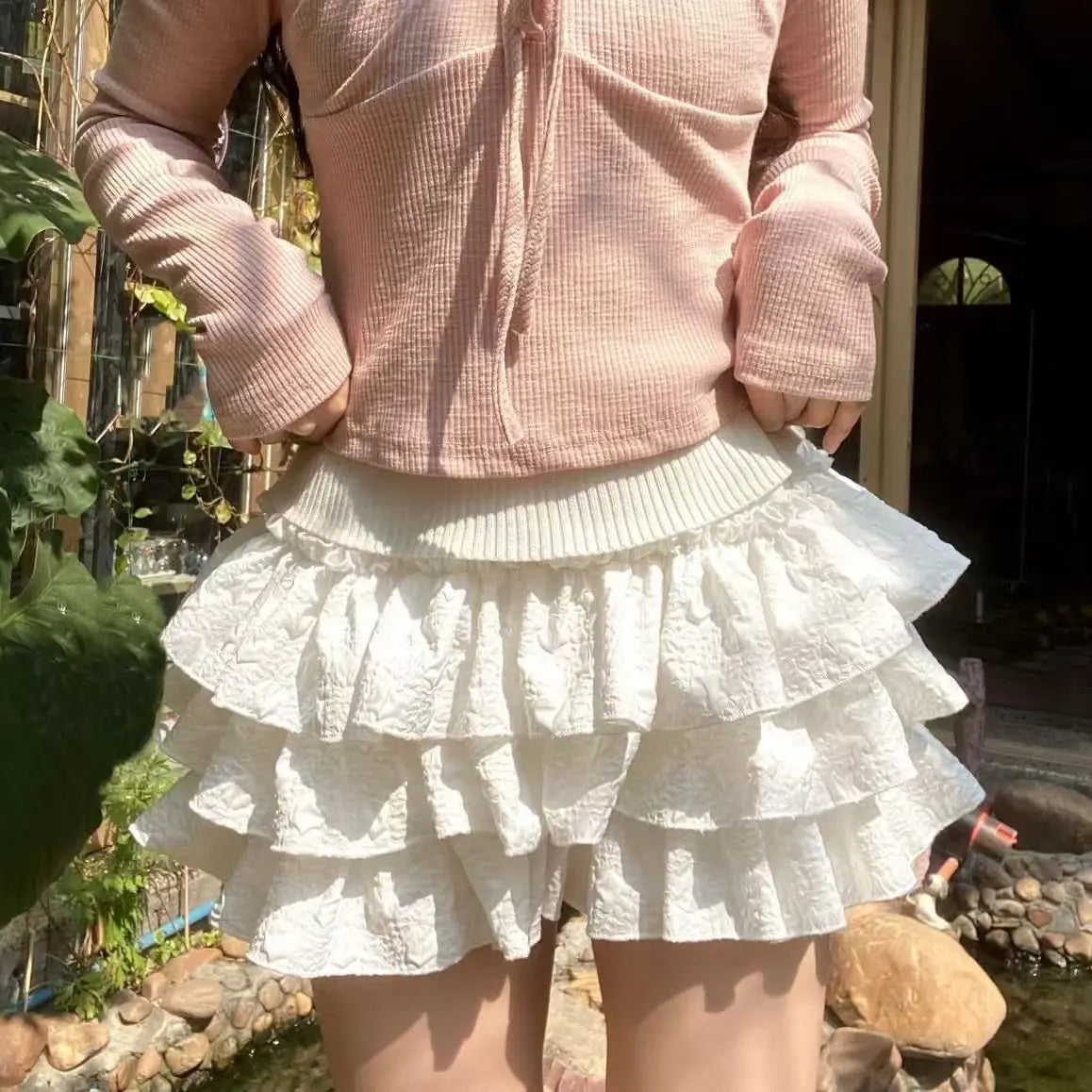 Japanese Y2k Cute Ruffled Plaid Skirt Subculture White Lace Cake Skirts Preppy Casual New Women Princess Puffy Skirts Mini Skirt