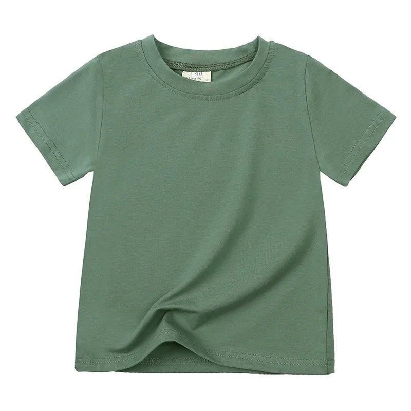 Kids Summer Cotton T Shirt Breathable Solid Tee For Boys And Girls 12M To 9T Lightweight Everyday Casual Shirt