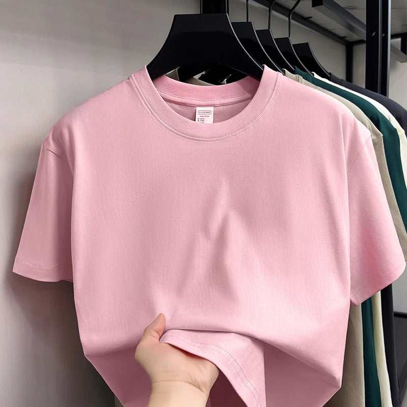 100%cotton men short sleeve T-shirt round neck summer casual high-quality new classic solid color comfort breathable fashion top