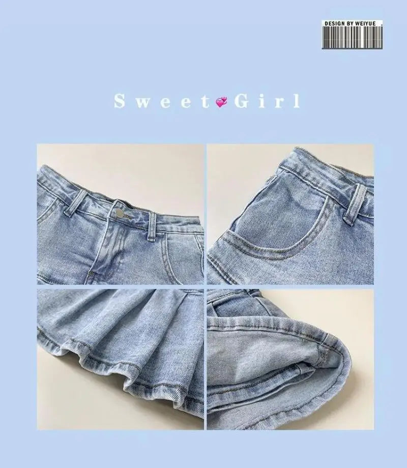 Y2K Vintage Denim Skirt Women Summer Fashion High Waist A-Line Wash Blue Slim Sexy Hot Girl Mini Jeans Ruffle Short Skirt Female