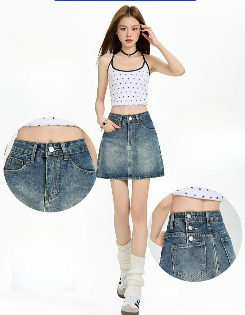 Harajuku Denim Plaid Skirt Women Sexy Multiple Pockets Mini Skirts Vintage Y2K New Fashion 2025 Lady Casual Versatile Streetwear
