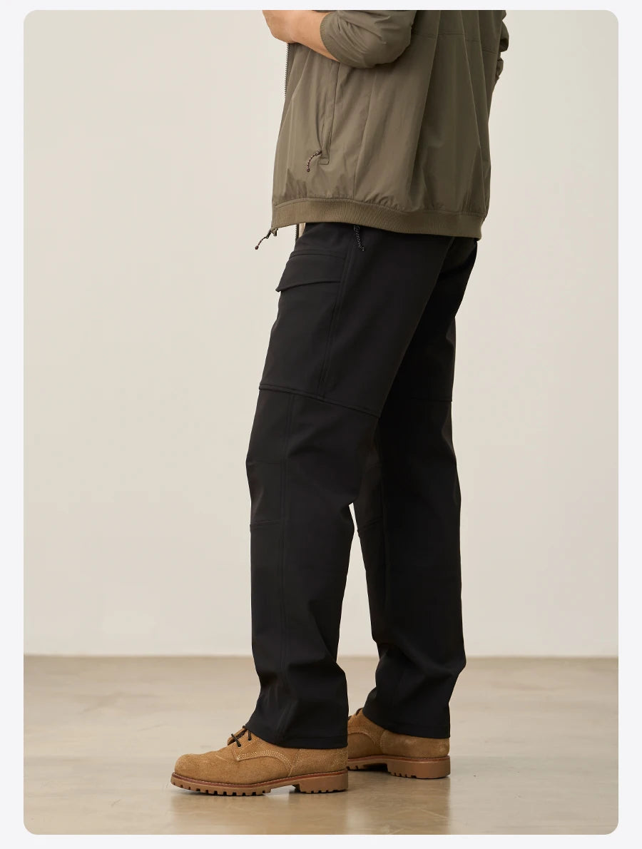 SIMWOOD 2026 Spring New Loose Straight Water Repellent Softshell Pants Men Elastic Hiking Trouser