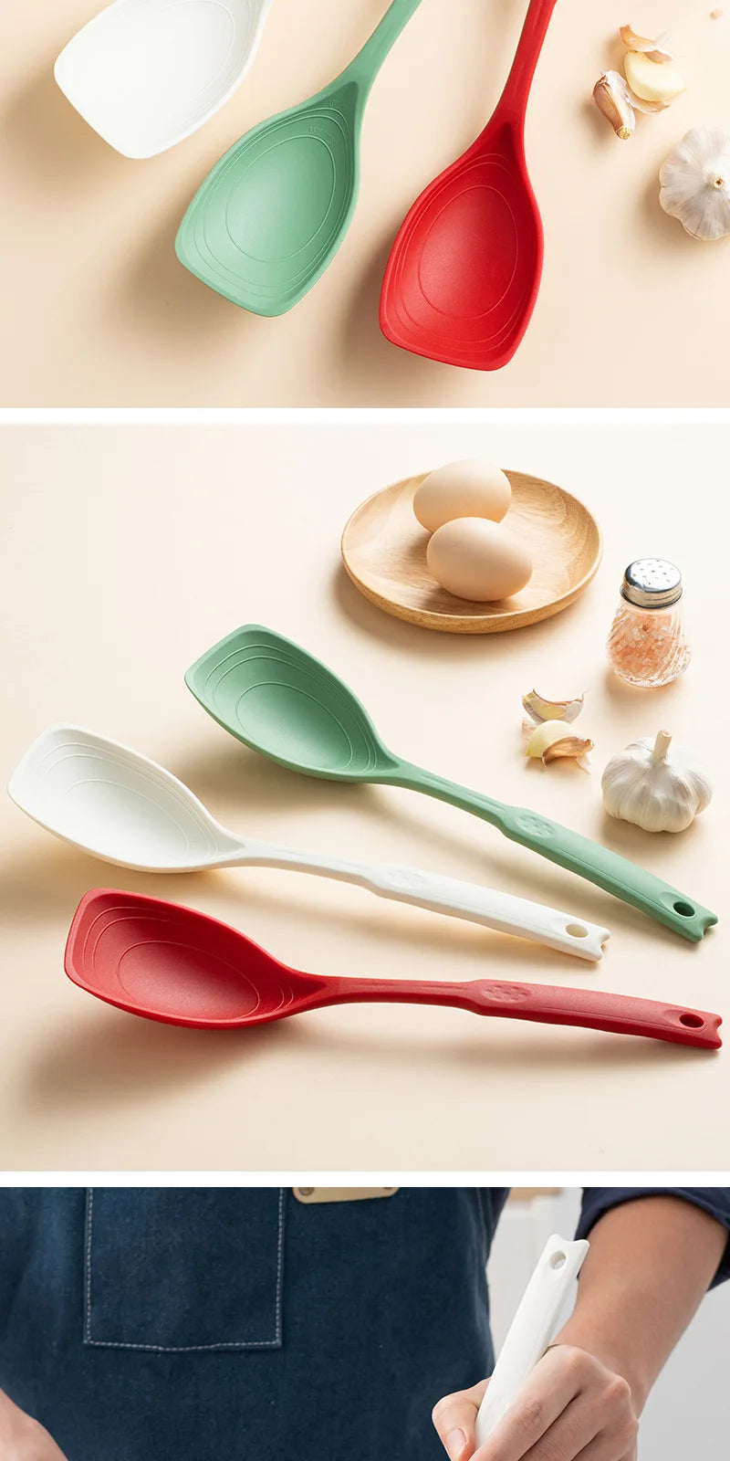 Silicone Cooking Spoon - Heat Resistant Kitchen Utensil 31cm