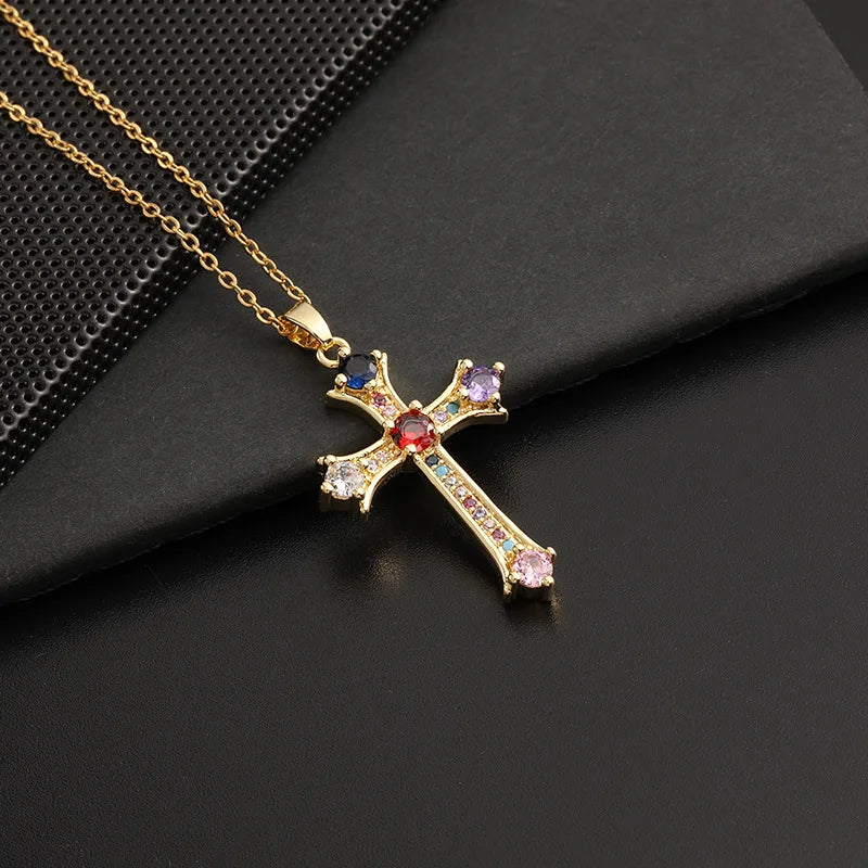 Fashionable Jesus Cross Necklace Exquisite Zircon Jewelry Personality Versatile Clavicle Chain Pendant Lucky