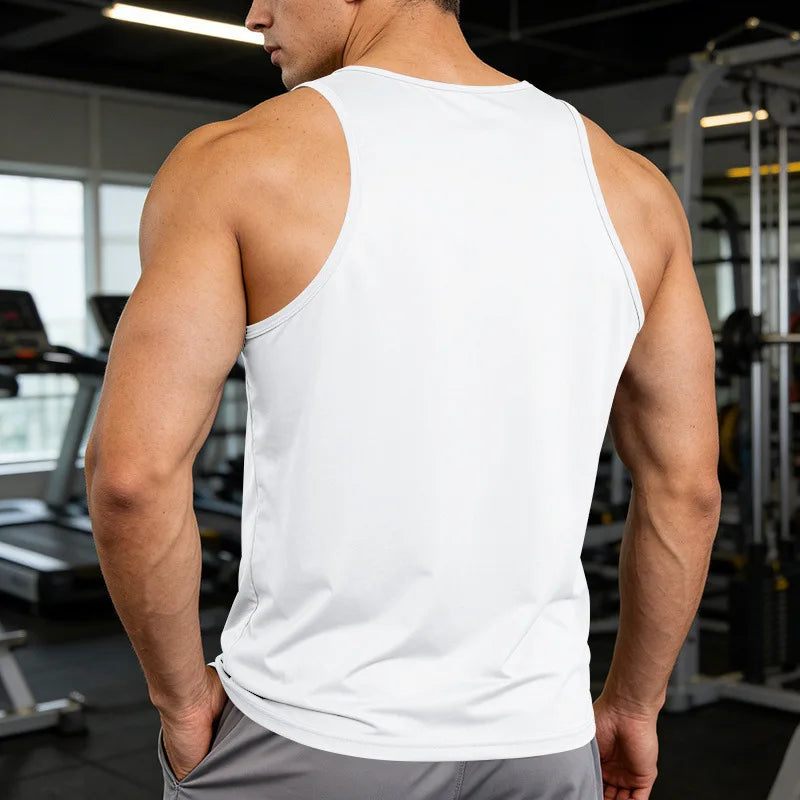 Men's Gym Sports Tank Top Muscle Aesthetic Dry Fast Workwear Polyester Fiber Summer Sport Fit Style Solid Color round Neck