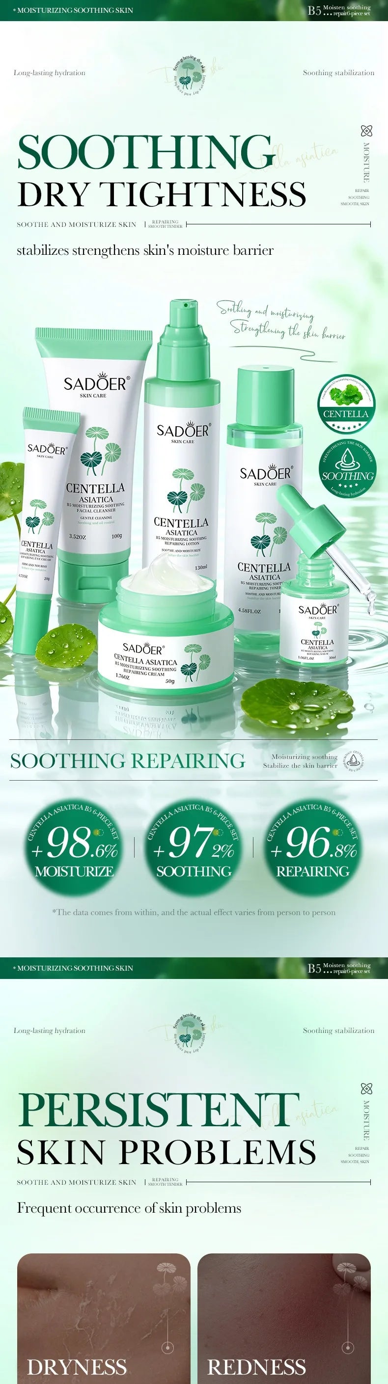 Centella asiatica Moisturizing Anti-Wrinkle Skincare Set - Firming, Lifting Hydrating Face Kit for All Skin Types Skin care