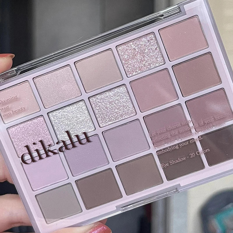 DIKALU 20-Color Korean Low Saturation Eyeshadow Tray Matte Waterproof Brown Pink Eye Shadow Palette Long-lasting Daily Makeup