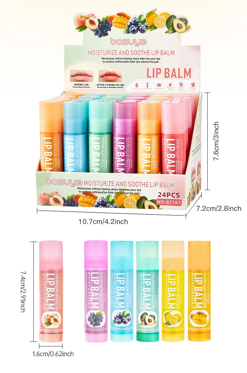 24Pcs Fruit Series Lip Balm Set Honey Grape Avocado Moisturizing Repair Anti-Cracked Non-sticky Lip Balm for Lips Skin Care