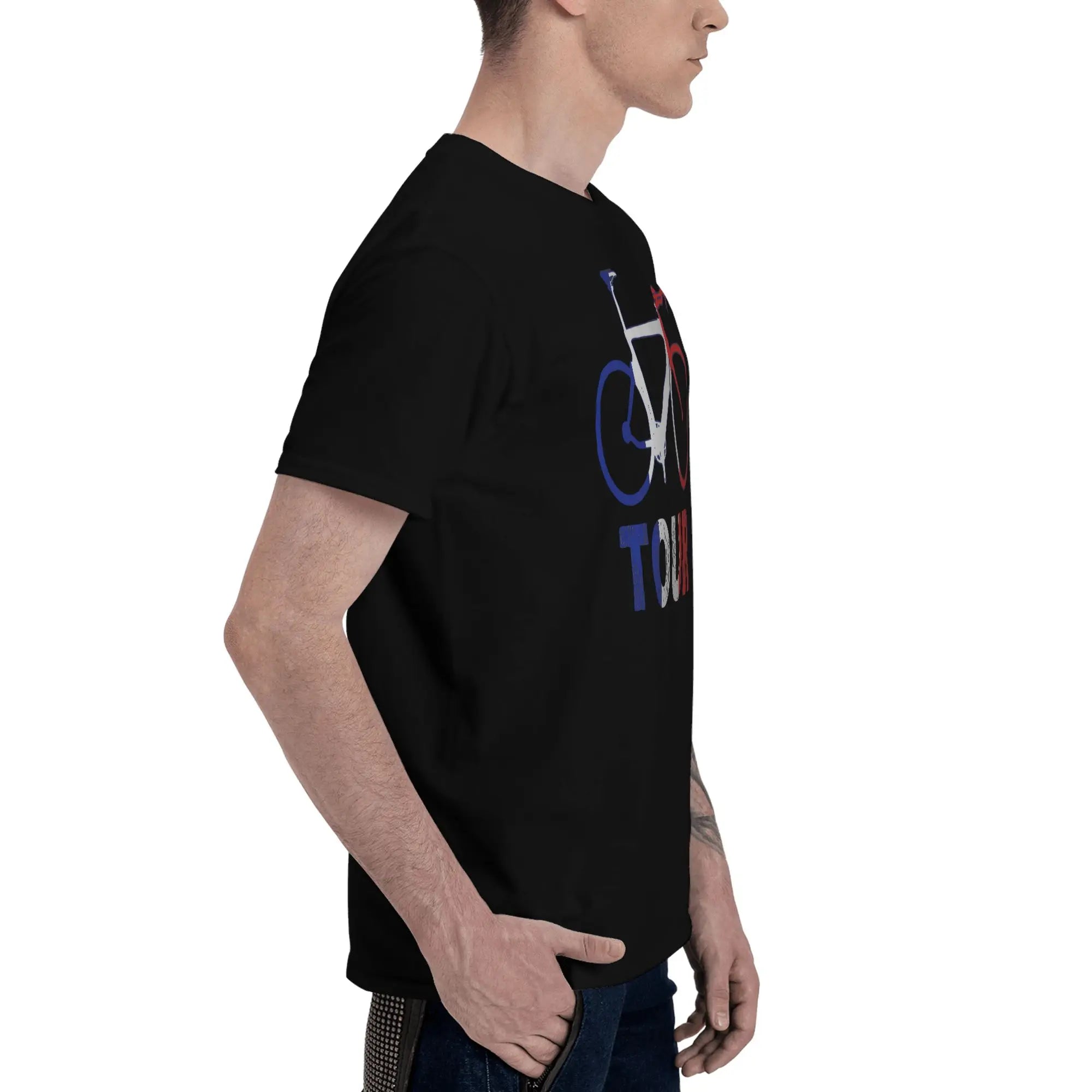 Tour In France Cycling And Cisclistas Fitted Scoop Graphic 100% Cotton T-Shirt Tour Of France Tops Tees For Men