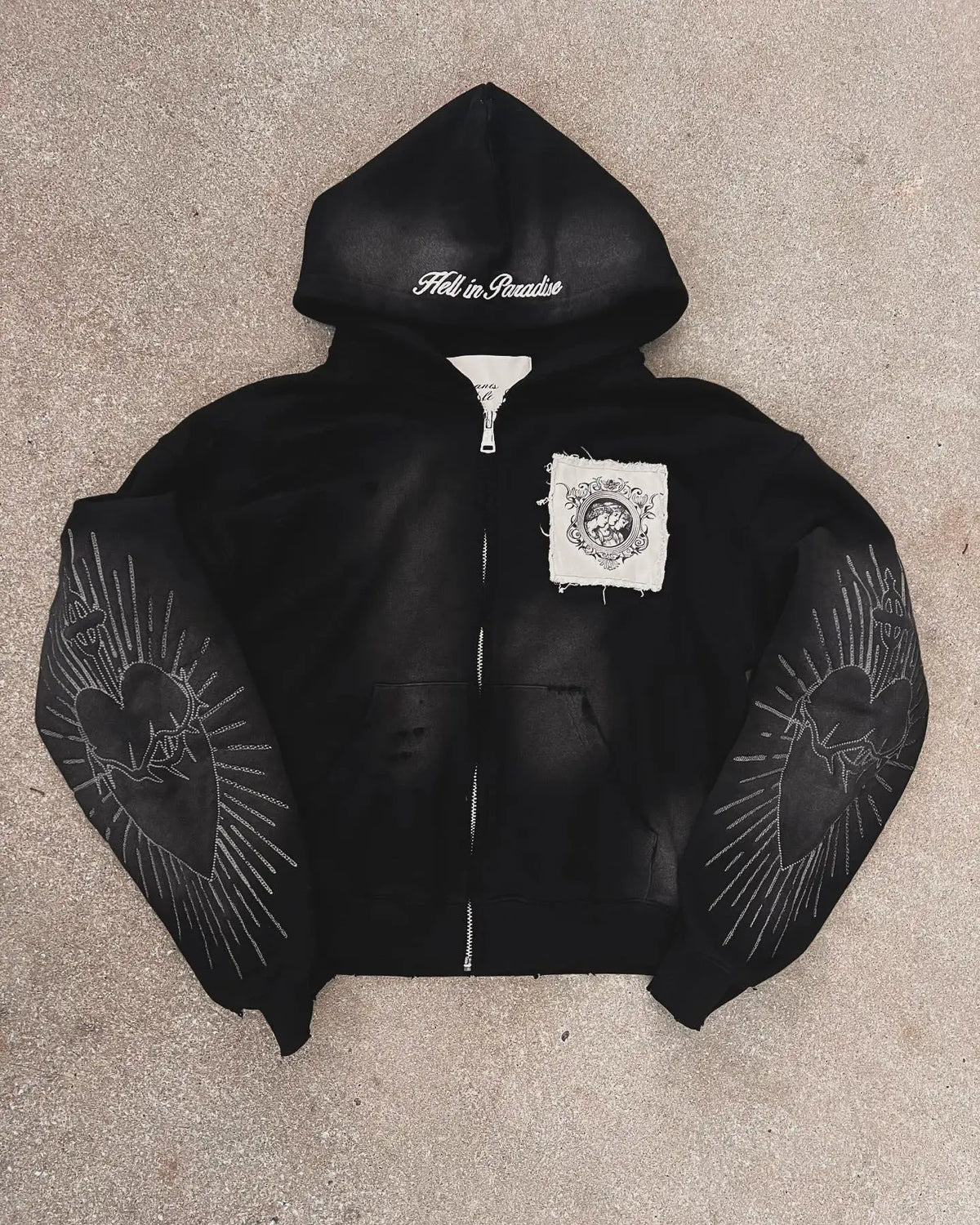 BiggOrange Plum Tree Embroidered Oversized Zipper Hoodie - Pink