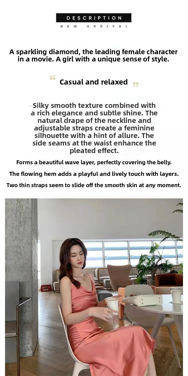 Slimming A-Line Midi Dress Women's Summer 2026 New Style Drapey Strapless Gown Gentle Wind Long Dress Polyester Solid Color