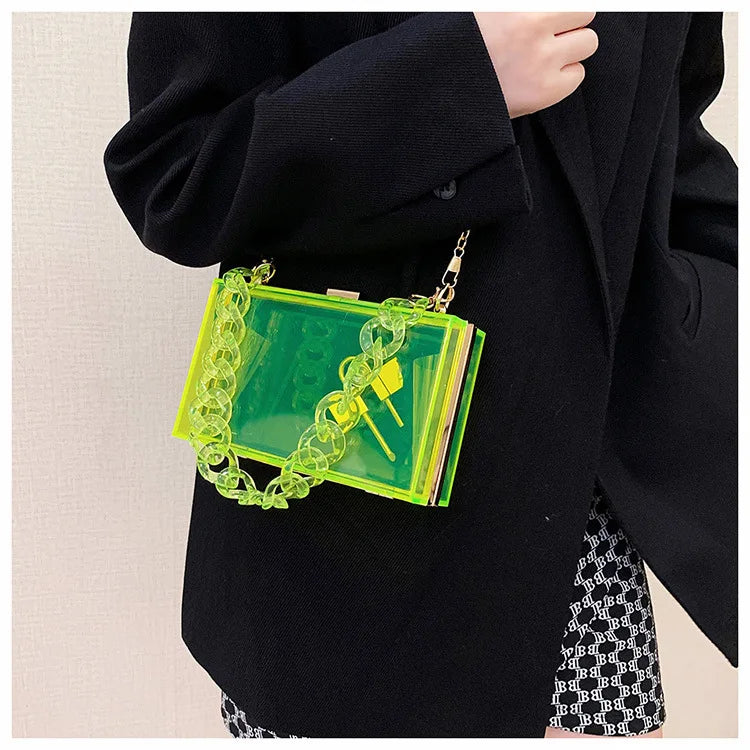 Fashionable Acrylic Handbag Women's Hot Sale Of The Season New Chain Box Bag Transparent Handbag Cross-Border Style Small Siz...