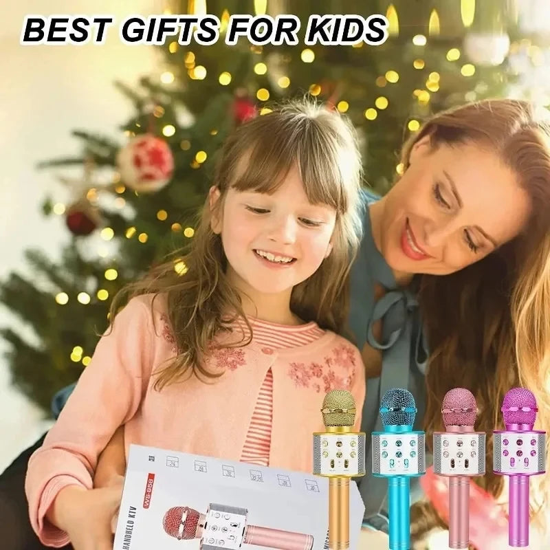 Kids Microphone for Singing, Wireless Bluetooth Karaoke Microphone for Adults, Toys for Girls Boys Gift for Birthday Party
