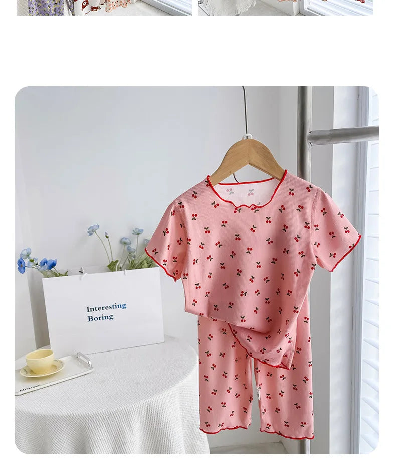 Girls Sweet Summer Style 2PCS SETS kids' sets and outfits Roupas Infantil Menina Short Sleeve T-Shirt and Shorts