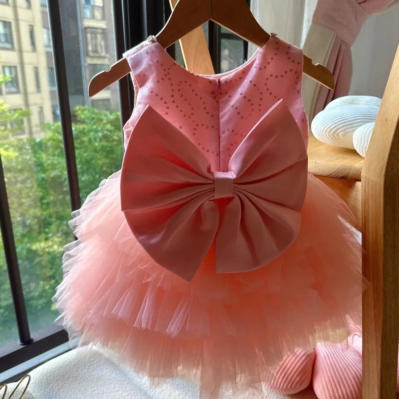 Baby Girls Sequin Tutu Dress for Kids Ruffles Layered Cake Birthday Party Gown Children Fashion Wear Sleeveless Formal Wear