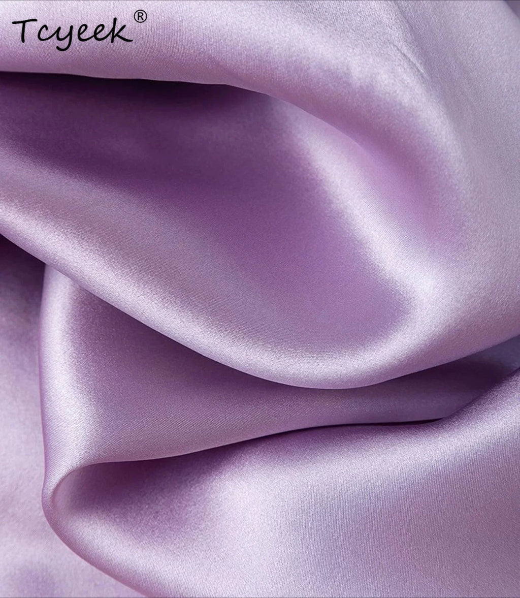 Tcyeek 21MM 100% Mulberry Silk Night Dress for Women Comfortable Sleepwear Women's Home Clothes Thin Purple Sommerkleid Damen
