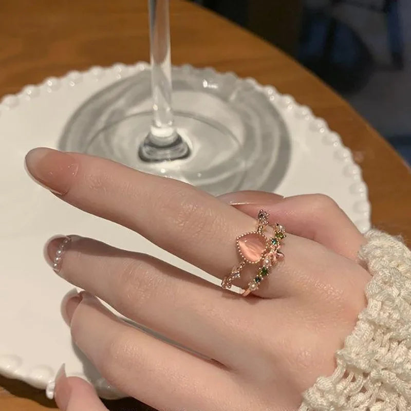AY Y2K Irregular Heart Ring - Purple Crystal Zinc Alloy Open Ring