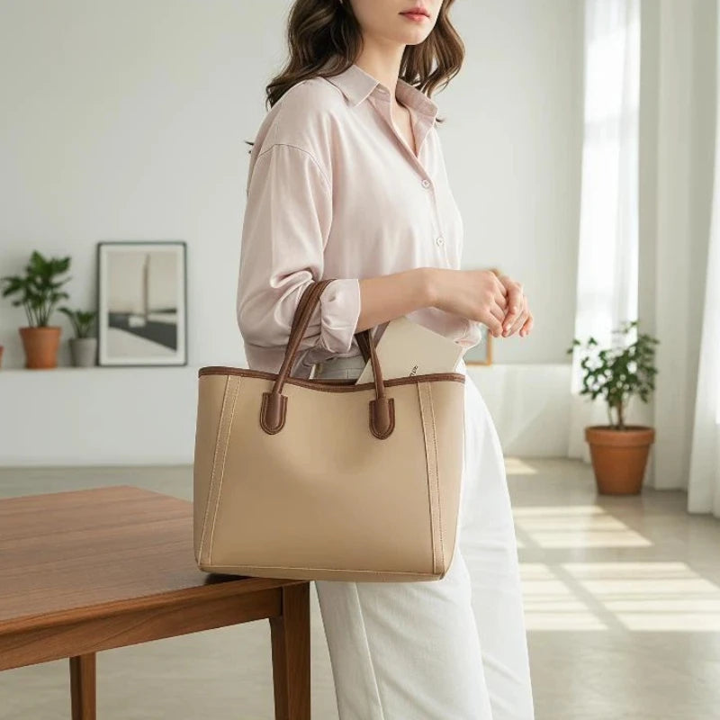 Women Tote Bag Large Capacity PU Leather Commuting Versatile Simple Shoulder Bag Crossbody Work Handbag Fashion Travel Casual