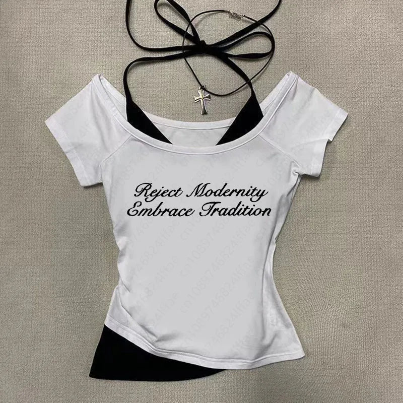 Women's Y2k Graphic Letter Print Short Sleeve T-Shirt