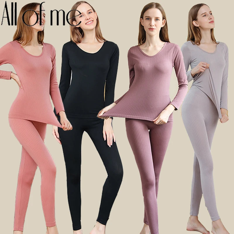 1 Set Warm Thermal Underwear Sexy Ladies Intimates Long Johns Women'S Shaped Sets Female Middle Collar Thermal Shaping Clothes