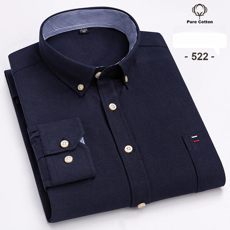 Over Size 7XL 100% Cotton Oxford Long-Sleeve Shirts for Men Slim Fit Formal Plain Shirt Office White Clothes Elegant Business To