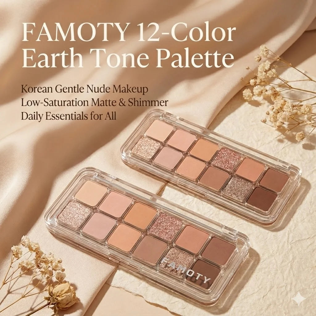 12-Color Low Saturation Eyeshadow Palette All Matte Tea Apricot Eye Makeup Palette Daily Earth Makeup Long Lasting Eye Shadows