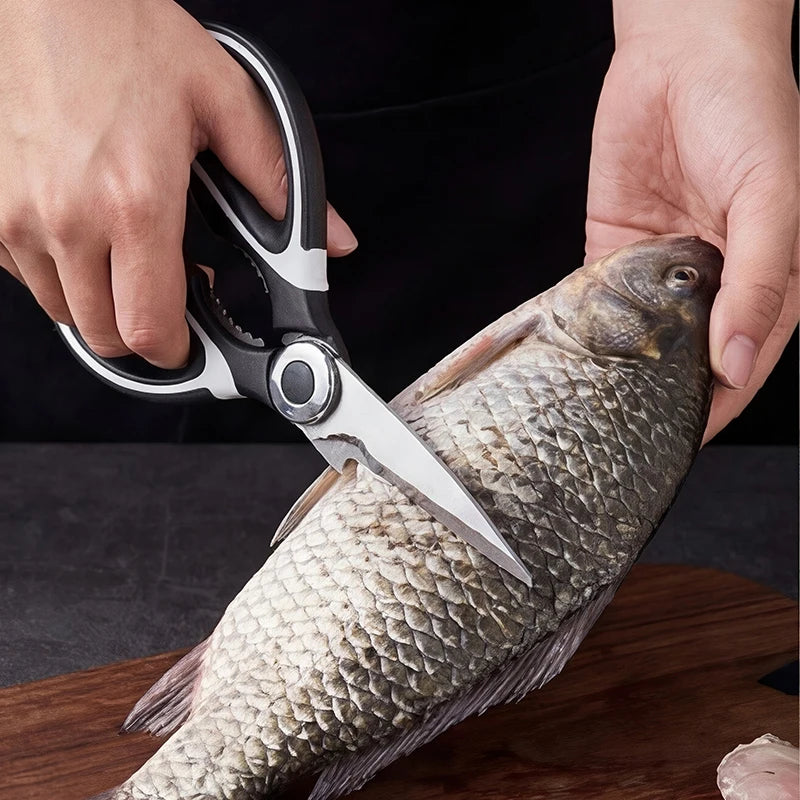 Tijeras de cocina de acero inoxidable con cortador de huesos de pollo multifuncional son adecuadas para cocinar, hornear y preparar comidas