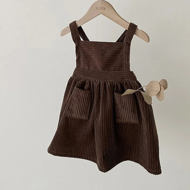 Baby Girls Corduroy Sleeveless A-Line Sundress - Vintage Style