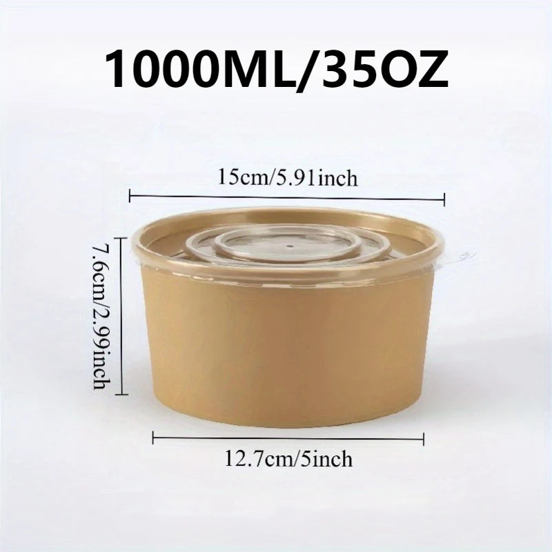 10/20PCS Kraft Paper Round Bowls Disposable Lunch Bento Bowls with Lids Meal Prep Salad Noodles Bowls Party Fries Fast Box