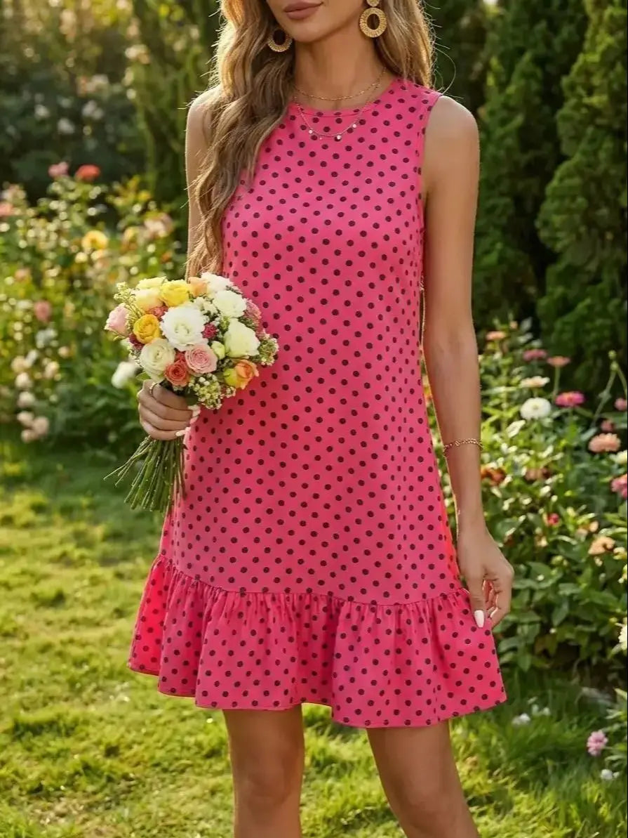 2026 New Western Style Summer Polka Dot Sleeveless Fashion Pear Shape Hip-Covering Dress Plus Size Sweet Girl Statement Dress