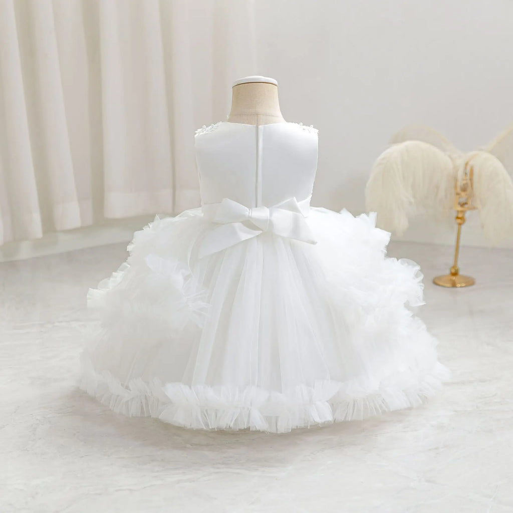 HETISO Girls Sleeveless Mesh Dress Elegant Beading Kids Birthday Party Ball Gown Children Wedding Clothes