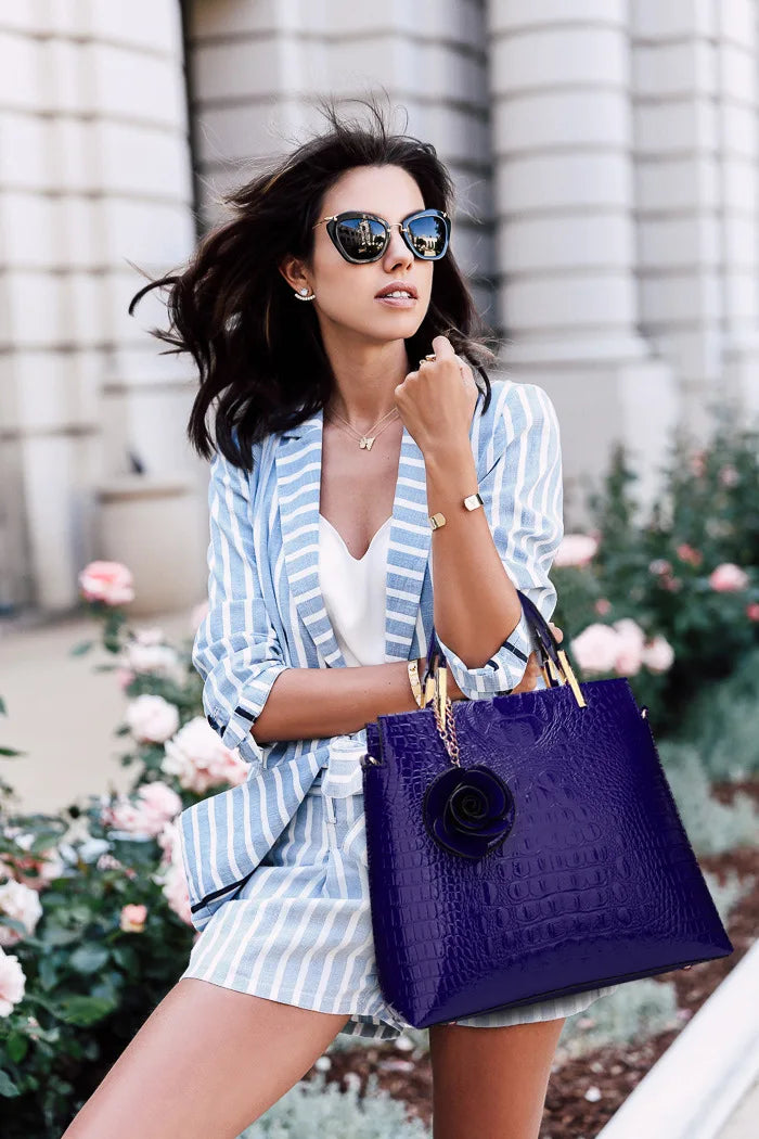 2025 New Patent Leather Women's Bag Striped Handbag Women's Crossbody Shoulder Bag Shell Bag Large Capacity Outdoor Travel