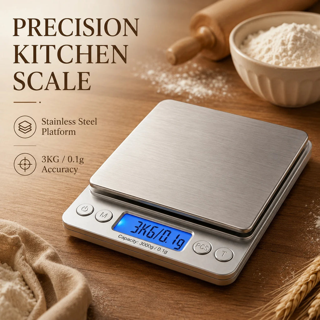 Báscula de cocina digital de acero inoxidable con pantalla LCD para pesar con precisión ingredientes de cocina y dietas