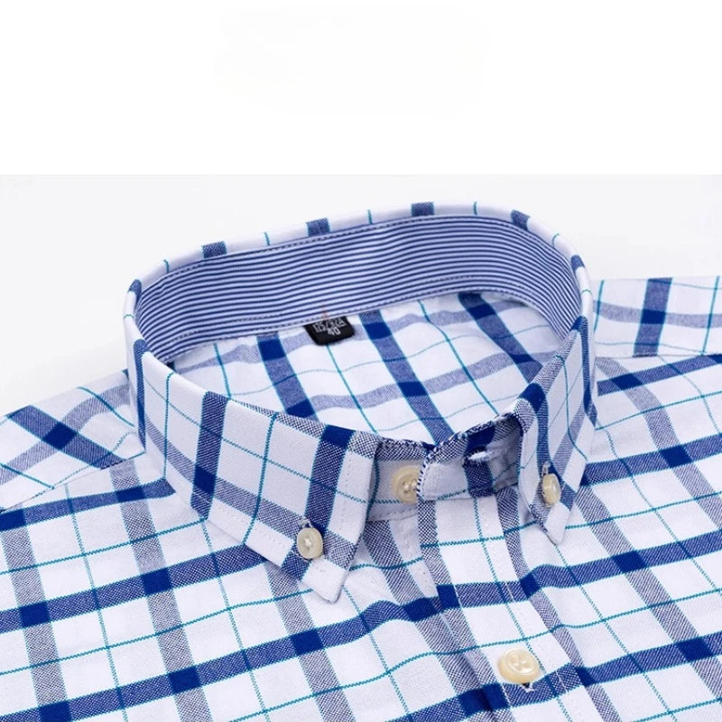 7XL Classic Men's Short Sleeve Shirt 100% Oxford Cotton Casual Plaid Stripe Shirt Business Men's Shirts Short Sleeve Large Size