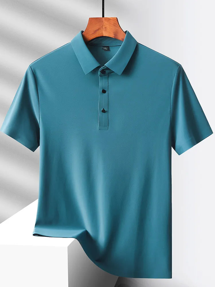2024 Summer New High-End Mesh Ice Silk Short-Sleeved T-Shirt Men's Shirt Collar Purple Khaki Green Solid Color Slip Polo