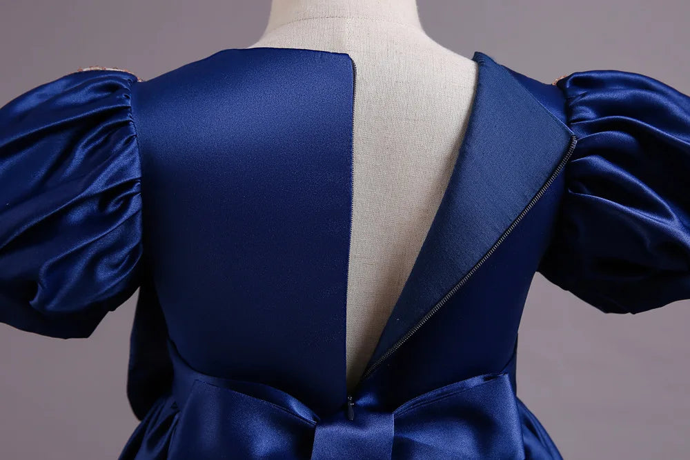 Golden Bow Satin Girls Dress For Weddings Party Children's Pageant Ball Gown Kids Formal Evening Clothing 2-8 10 Years