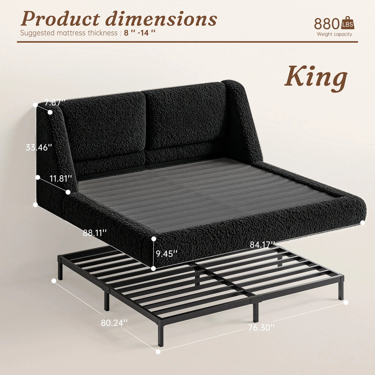 EnHomee Cloud Bed Frame with 4-inch Thick Headboard Protection, Upholstered Soft Bed Frame with Soft Rounded Corners, No Box Spring Needed