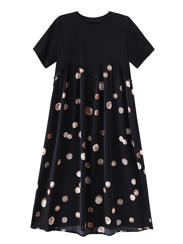 Summer New plus Size Polka Dot Dress Color Block Loose Fitting Slimming Effect Casual Commute Style Women's Dress