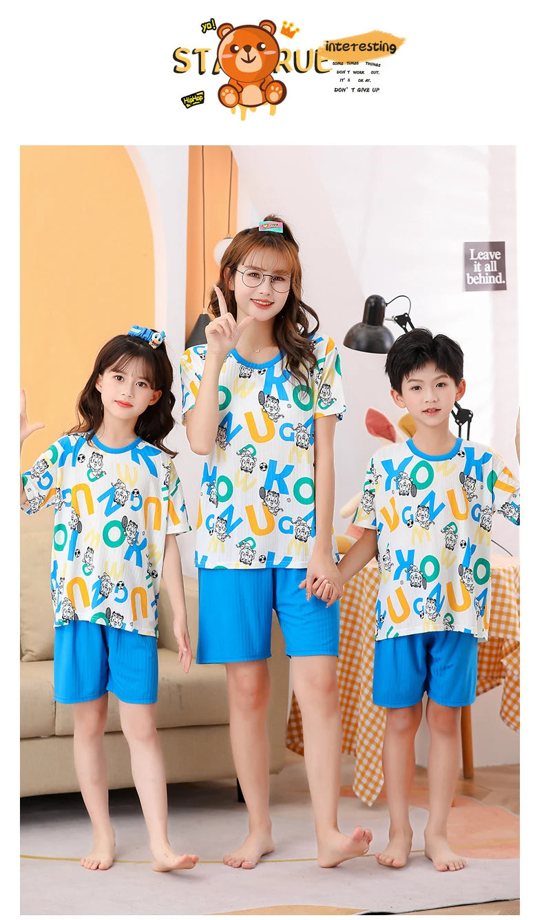 Unisex Kids Summer Pajama Set - Short Sleeve Cute Print Homewear