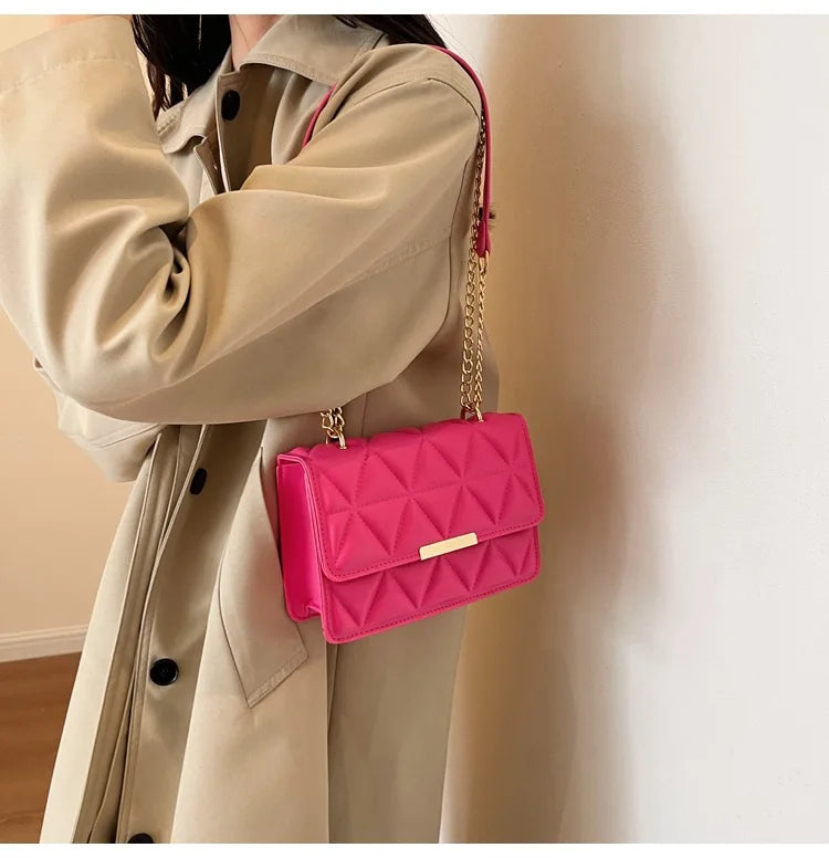 Women Quilted Chain Crossbody Bag Fashion Small Square Shoulder Purse Multi Color Casual Daily Handbag
