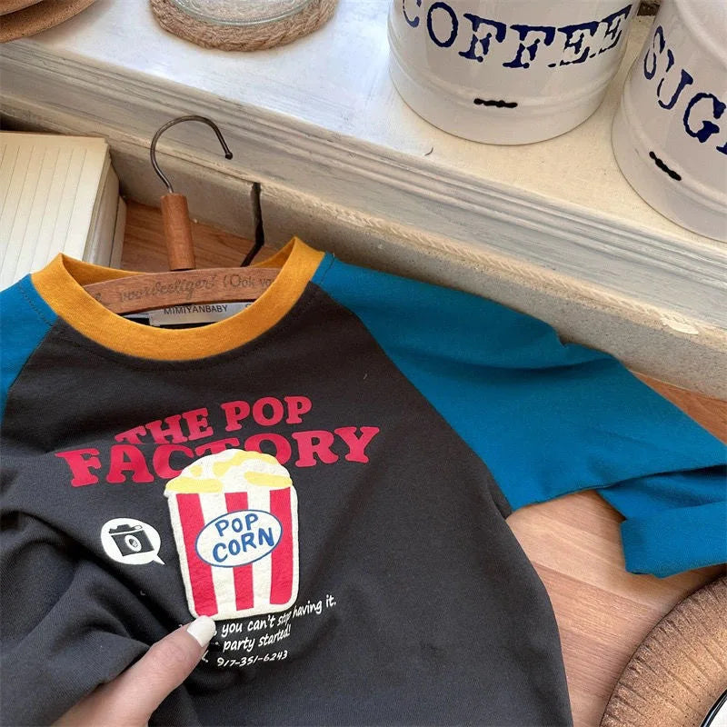 Boys Cartoon Print Cotton T-Shirt - Long Sleeve Raglan Toddler Top